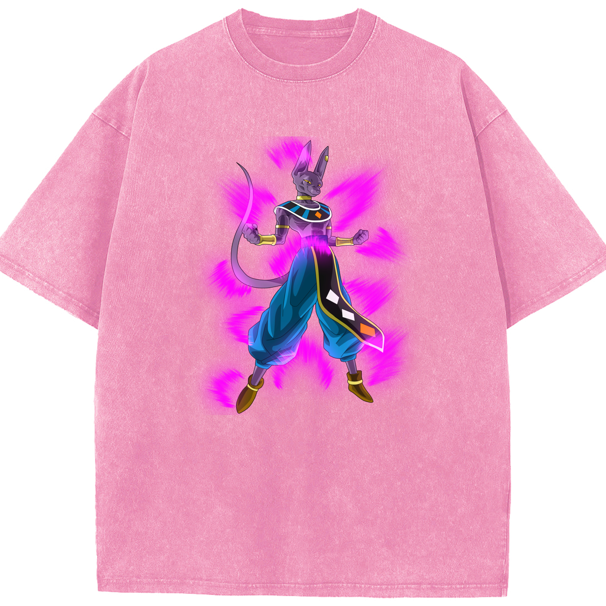 （画像用） ドラゴンボール ビルス 破壊神ビルス DRAGON BALL Beerus Birusu 綿100% ヴィンテージ風 半袖Tシャツ（フロントプリント）